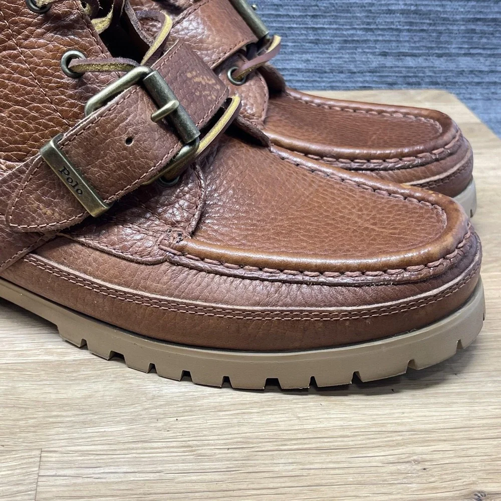 Polo Ralph Lauren Ranger Boots Men 8.5 Brown Leather Polo Country Ankle Buckle‎